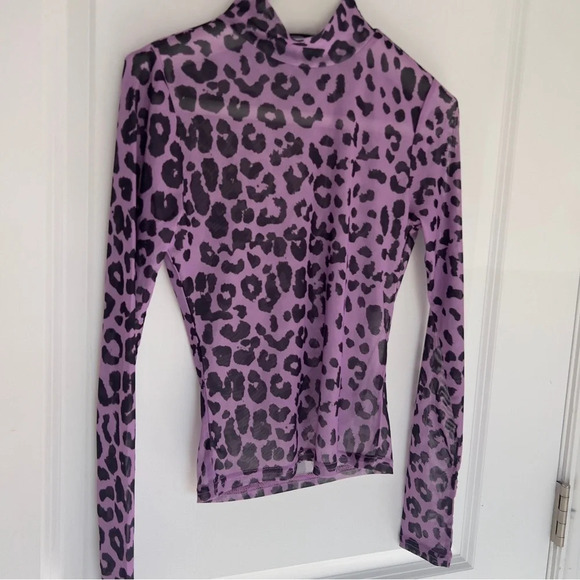 LOVERS & FRIENDS Lauryn top animal print mesh purple leopard size XXS - Picture 3 of 8